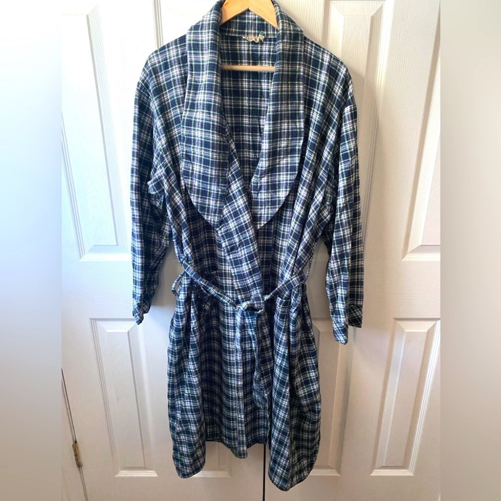 MAGEE Blue/Green Plaid Cotton Irish Flannel Cozy Long Robe Dressing Gown XL